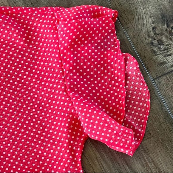 NWT Three Eighty Two Polka Dot Short Sleeve Sheer Top Size Large Red White - Picture 5 of 14